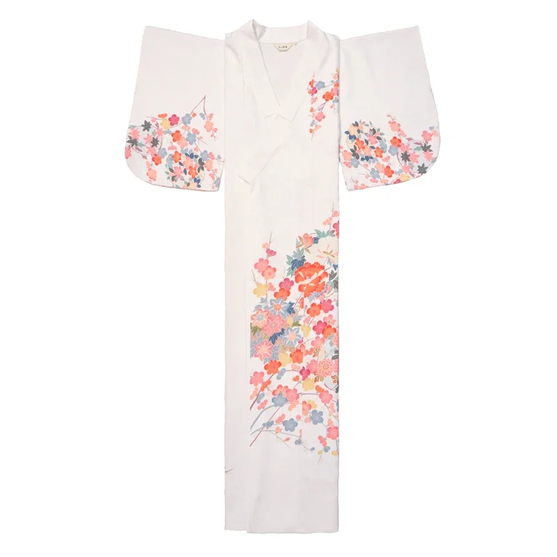 Japanse bloemen Yukata witte kleur formele kimono cosplay kostuum vintage stijl podium performance jurk voor dames