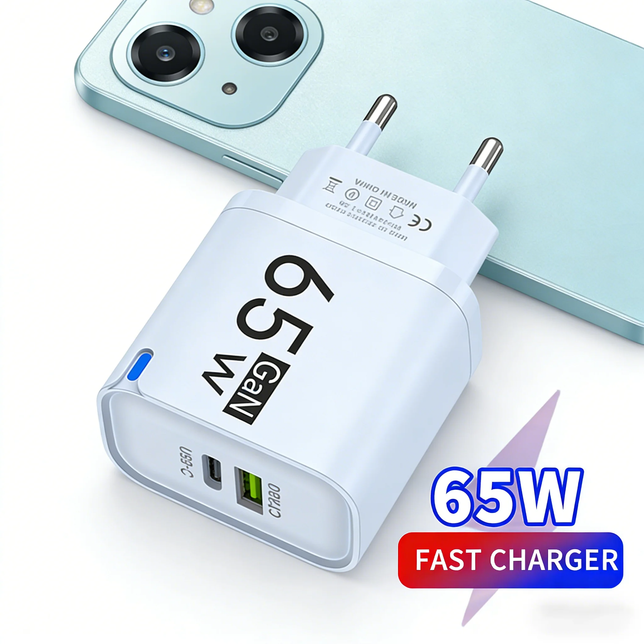 65W GaN Charger USB C Fast Charging Type C QC3.0 Super Fast Phone Charger Wall Adapter for iPhone 16 17 Samsung Xiaomi EU US UK