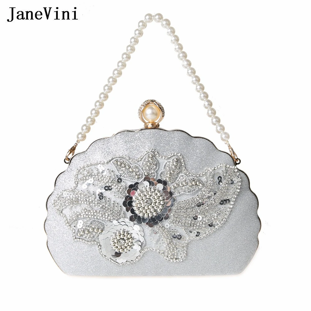 JaneVini Luxury Sequined Beaded Women Hand Bags Ladies Gold Banquet Dinner Shell Clutch Bag Female Wedding Party Chain Handbag