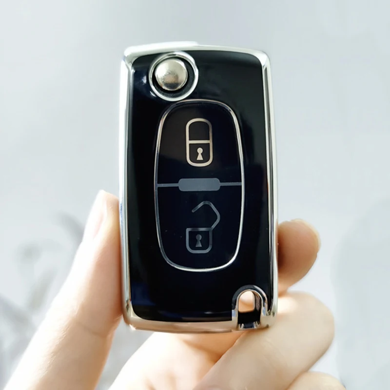TPU Car Key Remote 2 3 Buttons Flip Key Shell Case For Peugeot 308 207 307 3008 5008 807 For Citroen C2 C3 C4 C5 C6 C8 Keychain