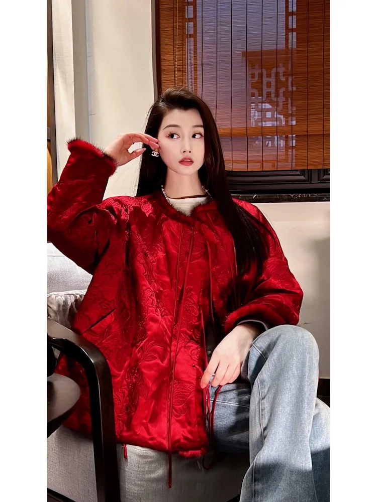 

New Chinese Style Song Jin Women's Light Wind New Year Outerwear Tang Suit Red Cotton Coat Autumn Winter Model Commute Regular