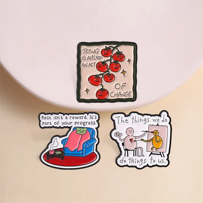 Inspirational Spanish Latin Quotes Enamel Pins Rest is Part Of Your Progress Mental Health Healing Slang Brooches Badge Jewelry
