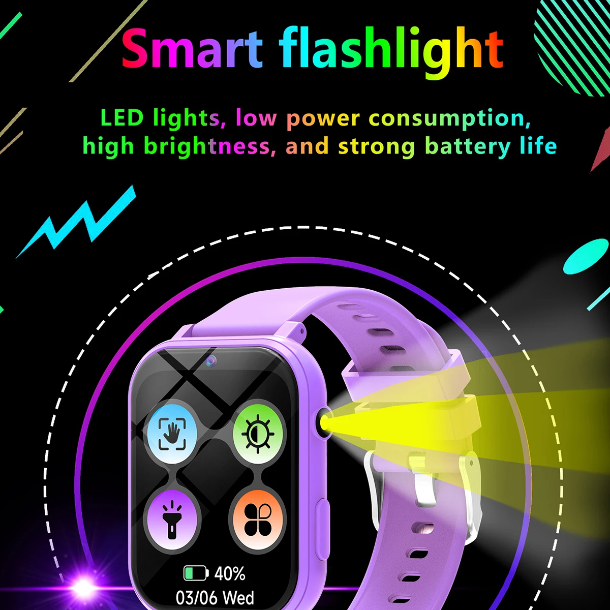 ألعاب Smartwatch الجديدة للأطفال HD كاميرا أمامية مراقبة النوم مصباح يدوي إلكترونيات شاشة تعمل باللمس إنذار آلة حاسبة هدية للأولاد والبنات