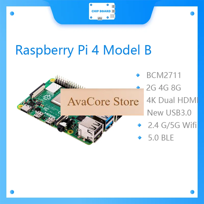 AvaCoreOfficial Raspberry Pi 4 Model B Dev Board Kit RAM 2G 4G 8G 4 Core CPU 1.5Ghz 3 Speeder Than Pi 3B+