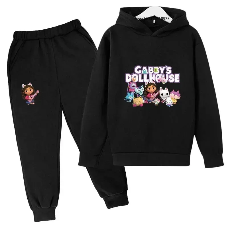 Kids Gabby's Dollhouse Cartoon Cute Print Spring Autumn 2pcs Hoodie Jogging Pants Tracksuits 3-13 Years Boys Girls Clothes Sets