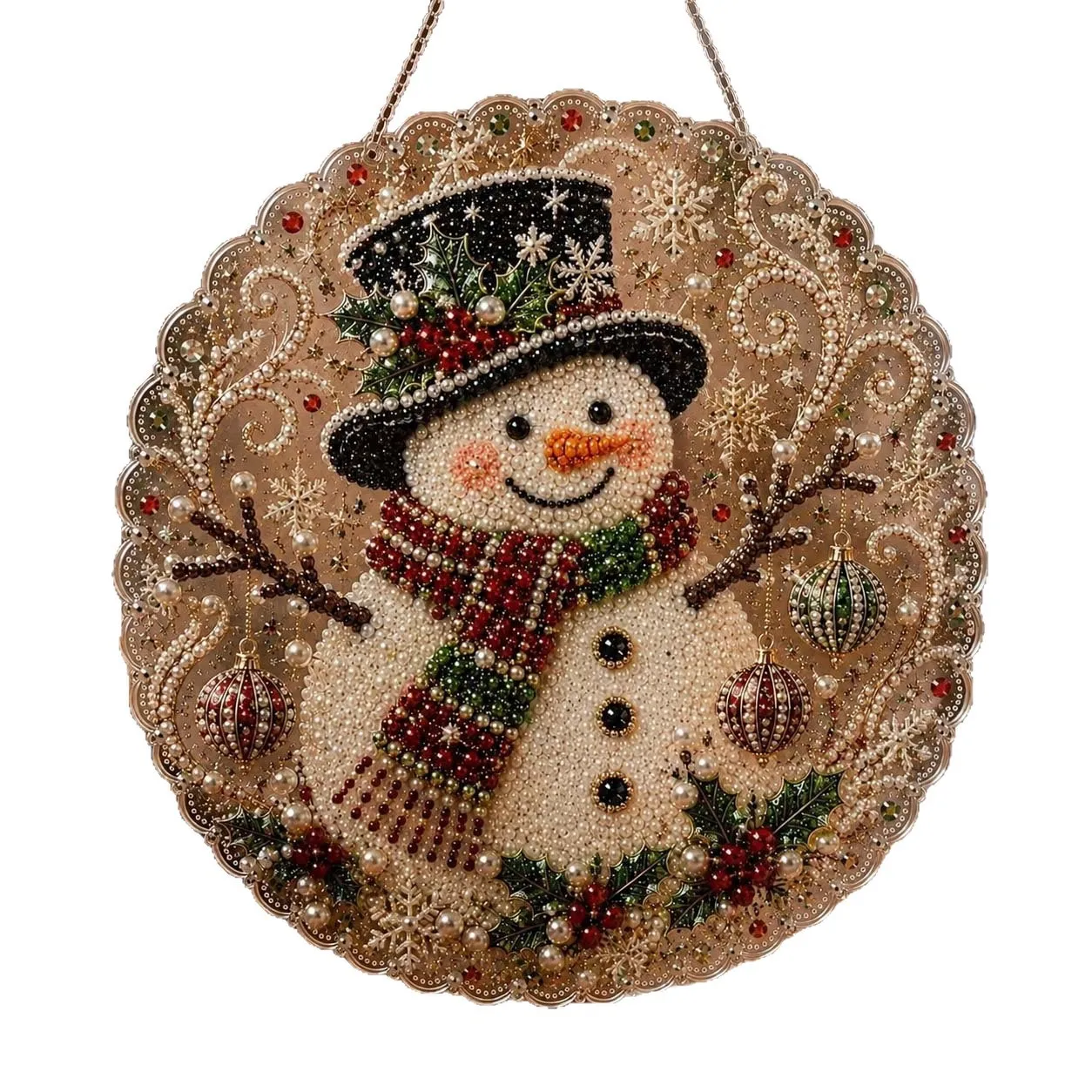 Christmas Pearl Diamond Painting Suncatcher Kit DIY Round Hanging Ornament Acrylic Board Xmas Window Home Decor Craft Supplies - view 4