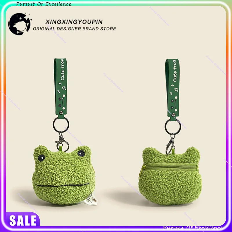 Simpatico portachiavi e portamonete in peluche con rana a testa grande - Ornamento per bambola da appendere alla zaino, regalo perfetto per coppie e vacanze