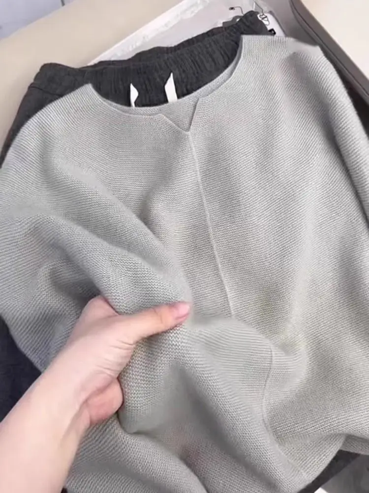 Spring 2026 Casual Simple Long Sleeve Knitted Sweater Minimalist Lazy Meat Concealing Sweater Commute Style High Waist Loose Fit