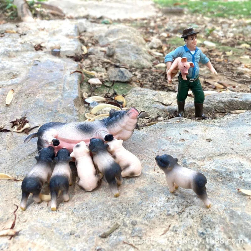 Solid Animal Model Realistic Pig Figurine Sow Piglet Farmer Set Toy Pig Ornament