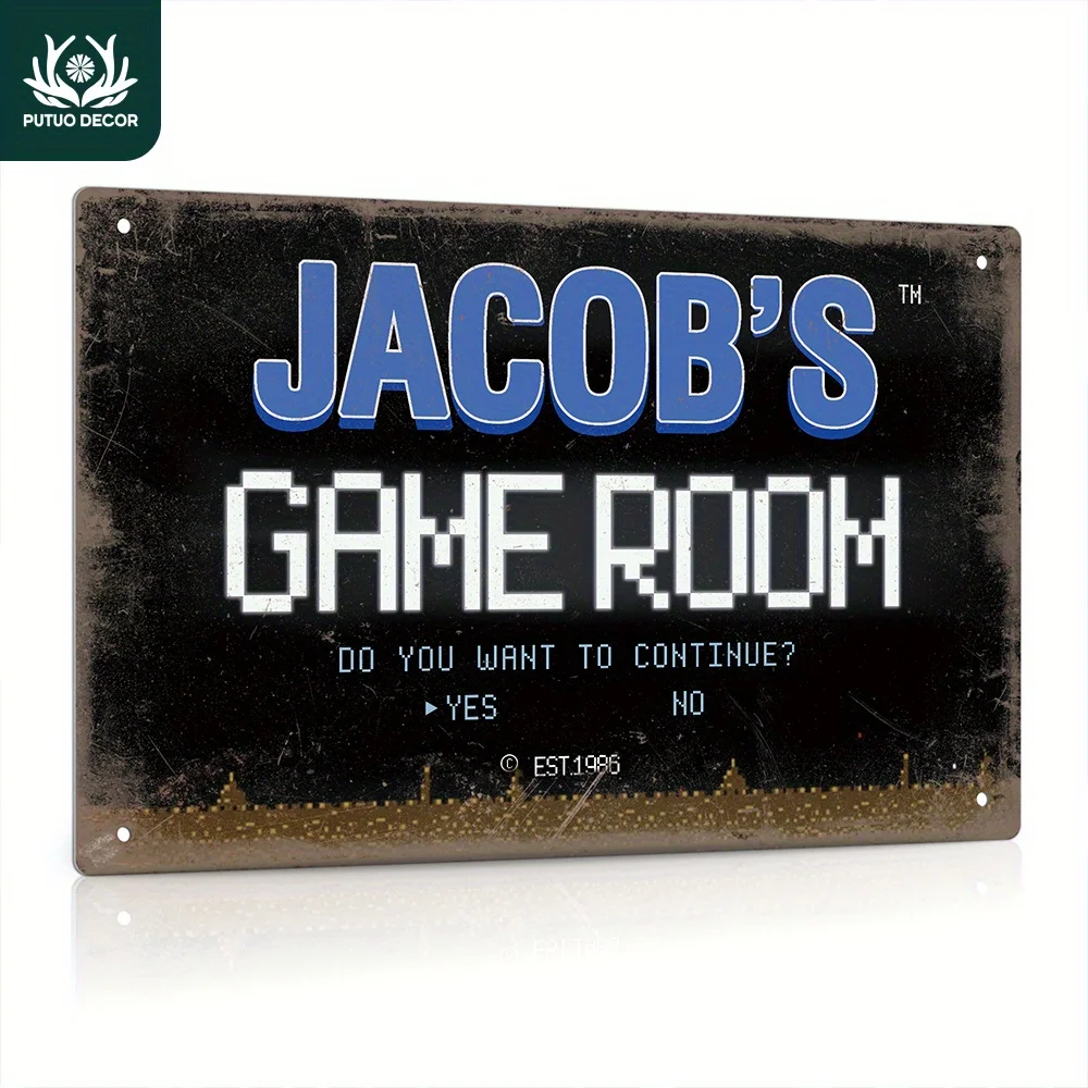 Putuo Decor, 1‑piece Custom Metal Tin Sign, Your Text Game Room Do You Want to Continue Yes No Est.1986, Personalized Plaque Vintage Plate Wall Art Decor for Home Farmhouse Game Room Man Cave, 12×8‑Inch Gift for Friends and Family