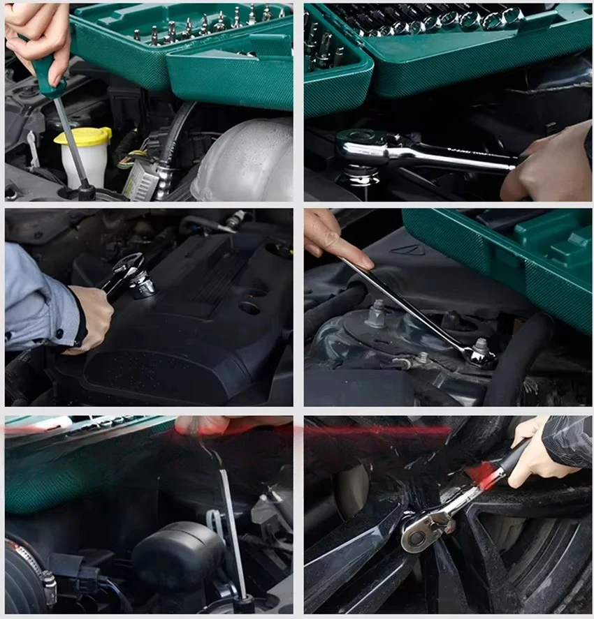 Hand Tool Box 122pcs Socket Set Tool Kits for Automotive Repair Hand Mechanic Vehicle Tools Auto Repair