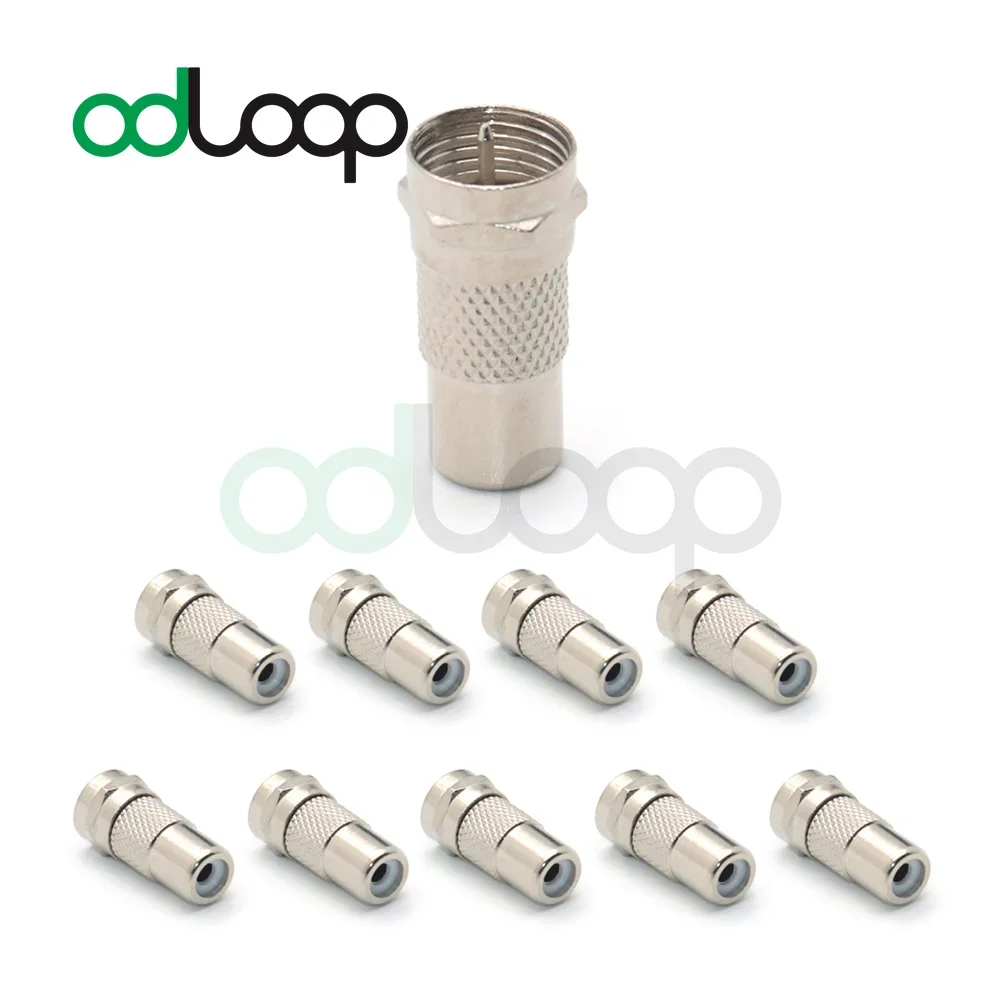 ODLOOP 10-Pack F-Type Female To RCA Male Coax Coaxial Cable Audio Adapter Connector