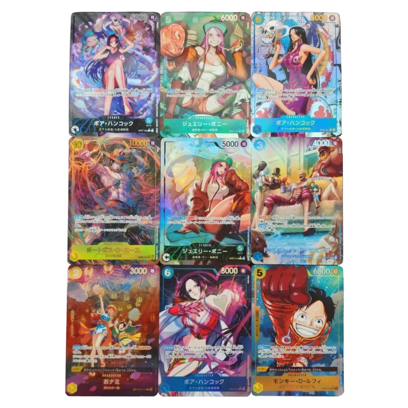 Anime One Piece OPCG DIY OP07 Rarity Flash Game Card Hancock Jewelry Bonney Ace Luffy Doflamingo Collection Gift Toys 9Pcs/Set