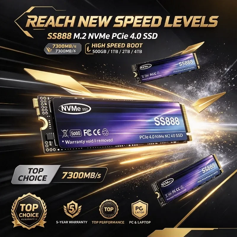 SS888 M.2 NVMe SSD Hard Disk 500GB 1TB 2TB 4TB 7300MB/s PCIe 4.0 Internal Solid State Drive For Laptop Desktop PC High Speed