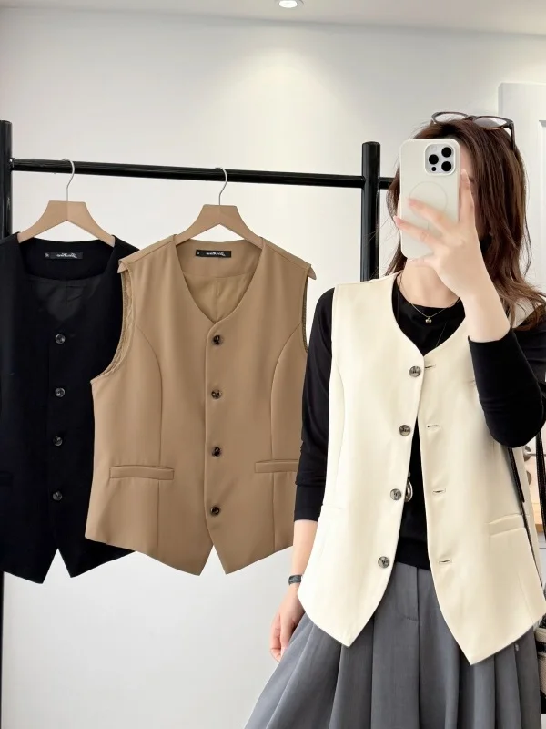 

Spring 2026 Women's Commuter Style Vest Jacket V-Neck Single Button Versatile Slimming plus Size Outerwear Fashion Retro