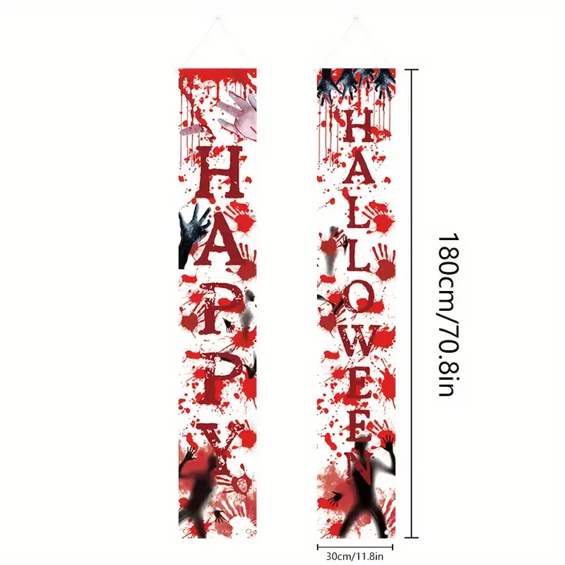 

Halloween Bloody Banners Porch Door Decorations Hanging Horror Banner with Scary Warning for Outdoor Indoor Party Decorations