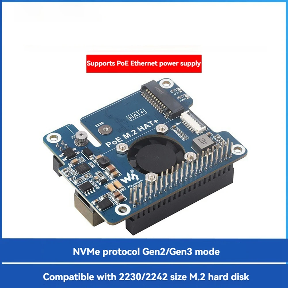 waveshare-for-raspberry-pi-5-pcle-to-m2-hat-poe-expansion-board-adapter-board-supports-ieee8023af-network-for-rpi-5
