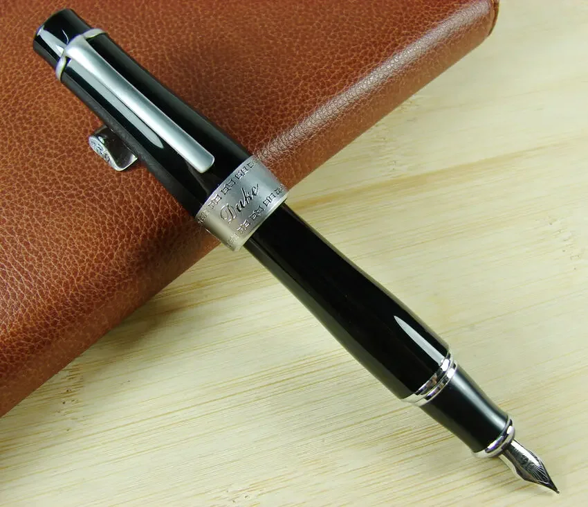 Duke 2009 Black Fountain Pen Memory Charlie-Chaplin Big Size Unique Style, Medium / Bent Nib Heavy Business Office Writing Pen