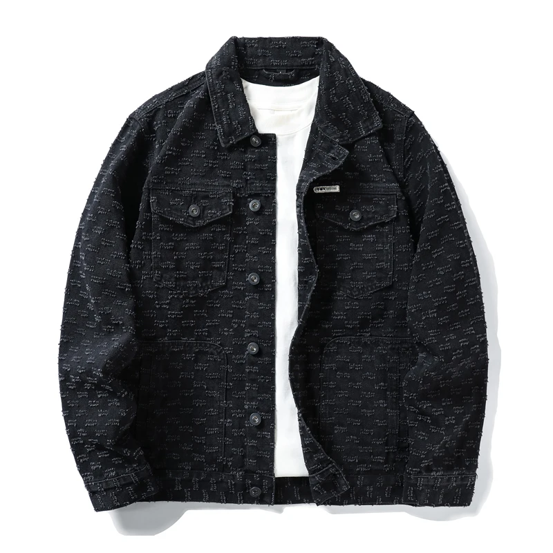 

2025 Spring/Autumn Men's Denim Jacket - Trendy Brand Casual Lapel Jacket Top High Street Fashion Jacquard Coats Plus Size 4XL