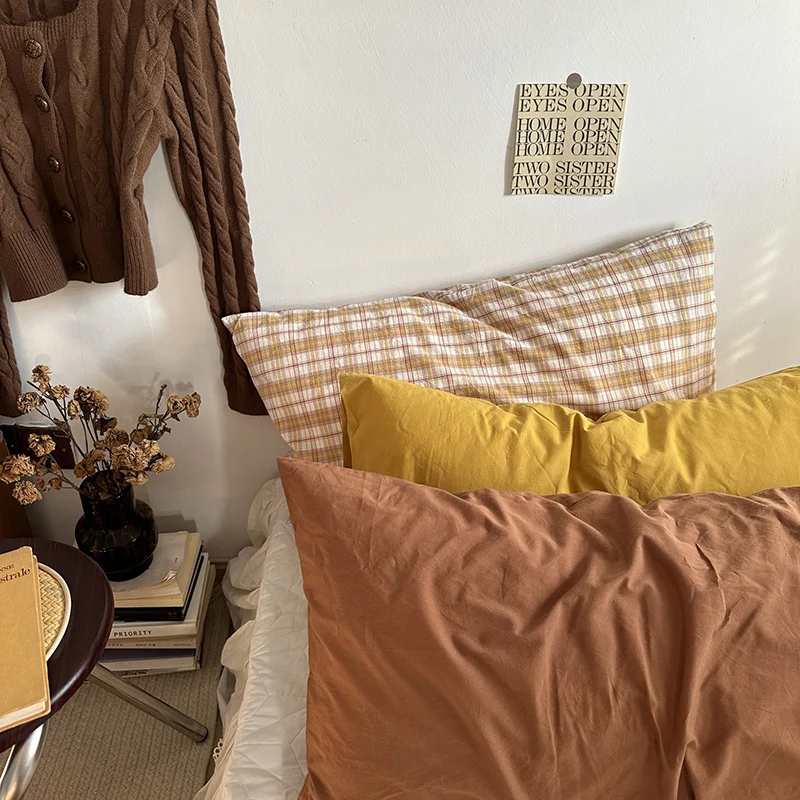 Pure Cotton Stripe Plaid  Color Student Dormitory Single Standard Size Pillowcase Home Bedding Rectangular Envelope Closure