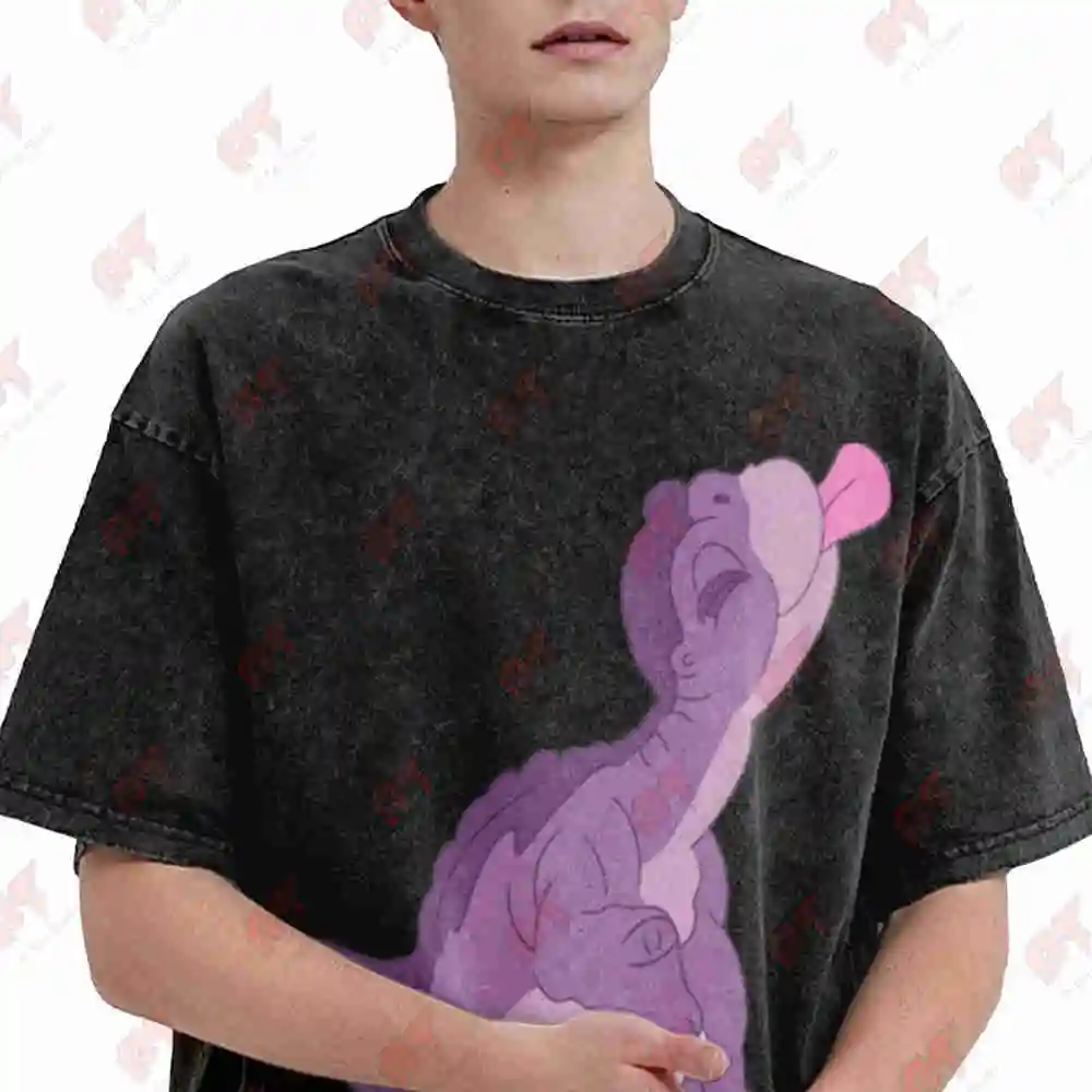 Cute Purple Dinosaur Little Foot Vintage Washed Tee Pure Cotton T-Shirt