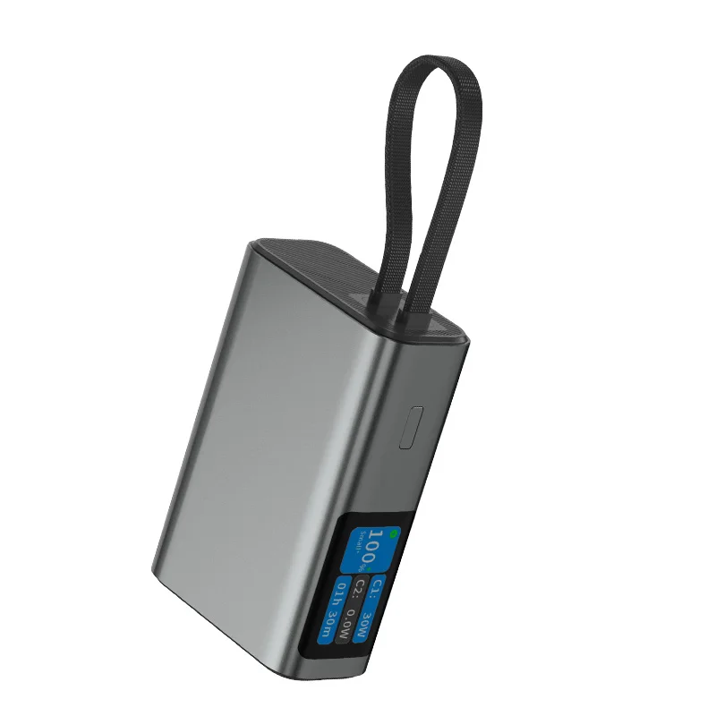 Newest 10000mah Aluminum Alloy Powerbank with LED Digital Screen Fast Charge and Built-in Cables