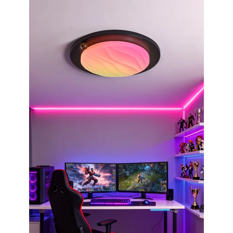 Full Spectrum Atmosphere Color RGB Gaming Room Ceiling Light Italian Minimalist Walnut Grain Eye Protection Bedroom Room Light