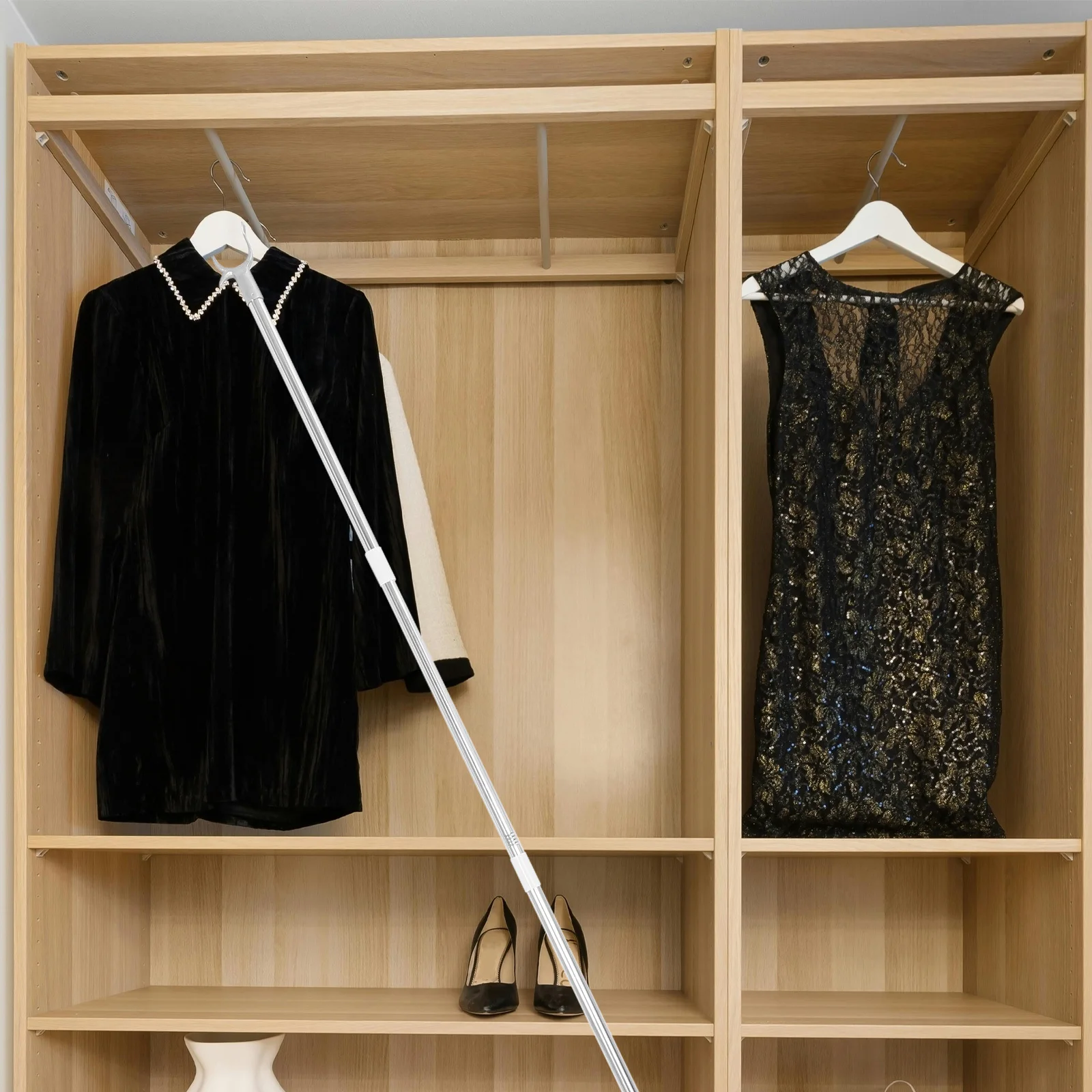 

Splicing Clothes Rod Household Wardrobe Hook Pole Reach Tool Clothes Drying Pole Balcony Use Bathroom Must Haves