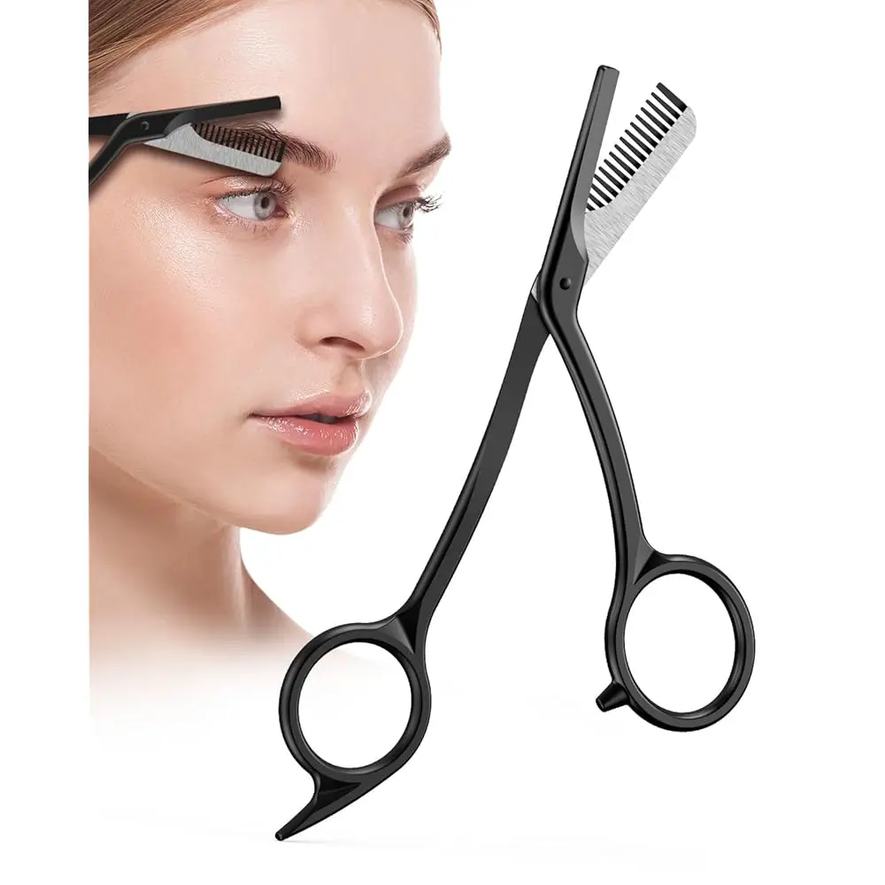BALUCA Eyebrow Scissors with Comb | Professional Stainless Steel Eyebrow Trimmer for Women & Men | Dual-Design Precision Eye