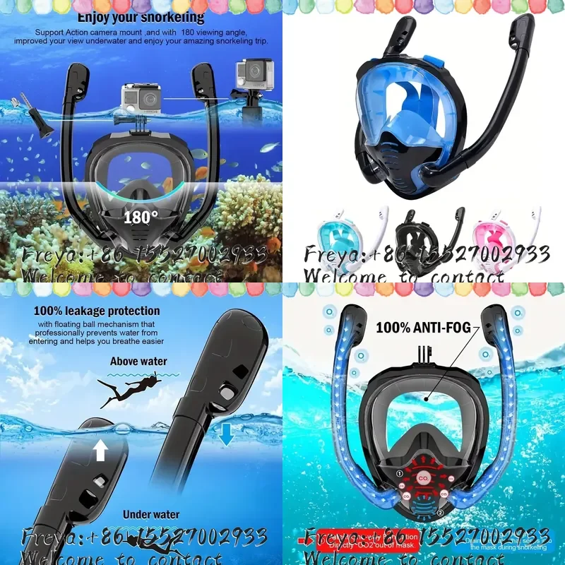 Snorkeling Mask Double Tube Silicone Full Dry Diving Mask Adult Swimming Mask Diving Goggles Self Contained Underwater