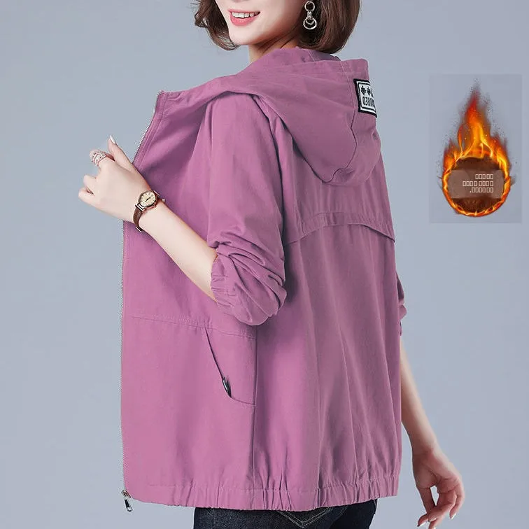 

Fall Women's Hooded Jaet 2025 New Faion Loose plus Size Mom's Coat Fem Outerwear Sli Versatile Large Code Coat