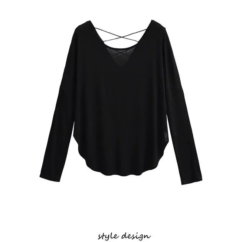 Jazz Dance Loose Slimming Cover Shirt Long Sleeved T-shirt With Hollowed Out Back Sun Protection Base Women's Inner Top