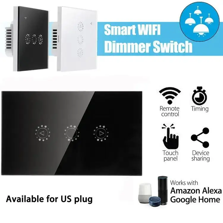 US Wifi Tuya Ewelink Light Dimmer Wall Switch Touch Glass Panel Time Wireless Remote Control Smartlife Alexa Google Home