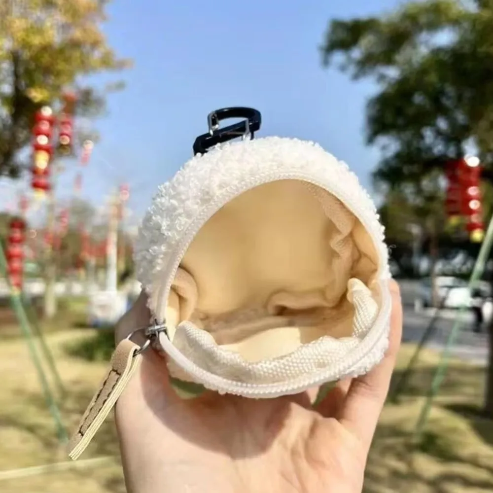 Soft Coin Purse Embroidered Pattern Zipper Closure Mini Coin Bag Hanging Clip Portable Compact Zipper Storage Pouch
