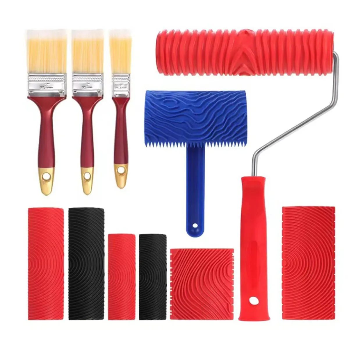 

11pcs Rubber Wood Graining Tools Set Texture DIY Paint Roller Brush Pattern for Wall Room Home Yard Garden Decor Painting Tools