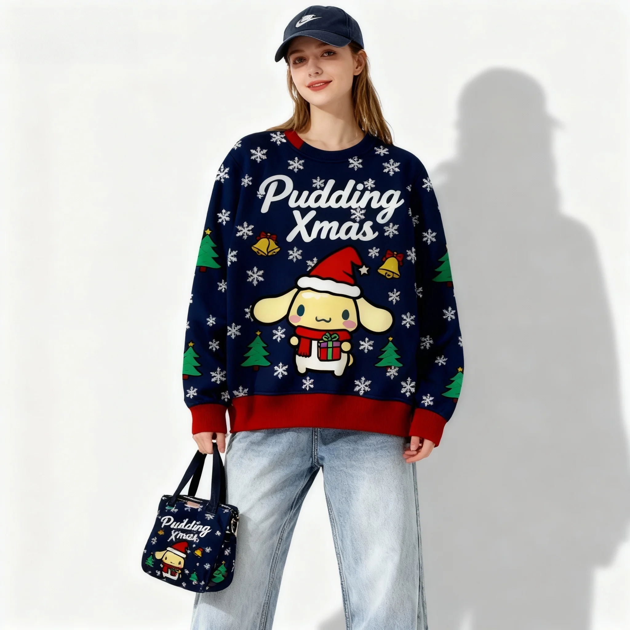 جديد سانريو الأسرة بودنغ الكلب مرحبا كيتي سلسلة حلوة ورائعة حفلة عيد الميلاد سوبر كبيرة المرأة الكبار الخريف/الشتاء هوديي