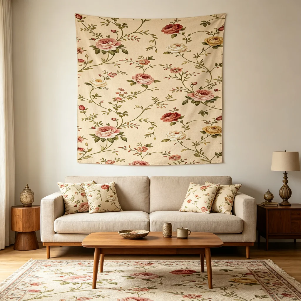 1PC Rose Flower Vine Art Print Backdrop Banner, Bedroom Living Room Photo Background, Polyester, Home Decor, Wall Art