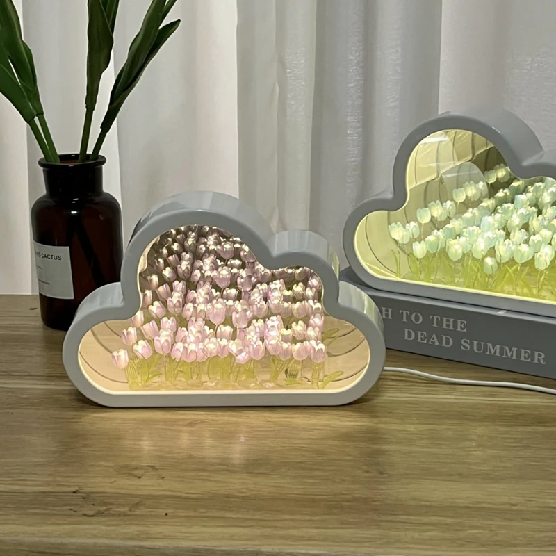 Lampada a tulipano a nuvola Lampada da notte a specchio a tulipano a nuvola Lampada da tavolo a LED a tulipano Lampada da tavolo-Blu