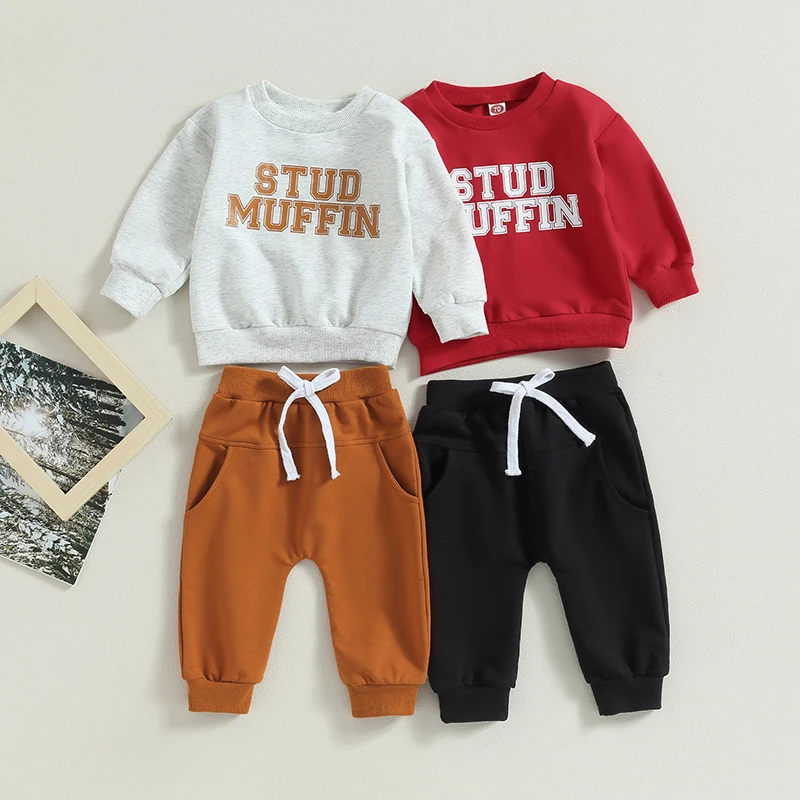 2023-06-24 Lioraitiin 0-3Years Baby Boy Girl 2Pcs Fall Outfit Letter Print Long Sleeve Sweatshirt and Elastic Pants Set