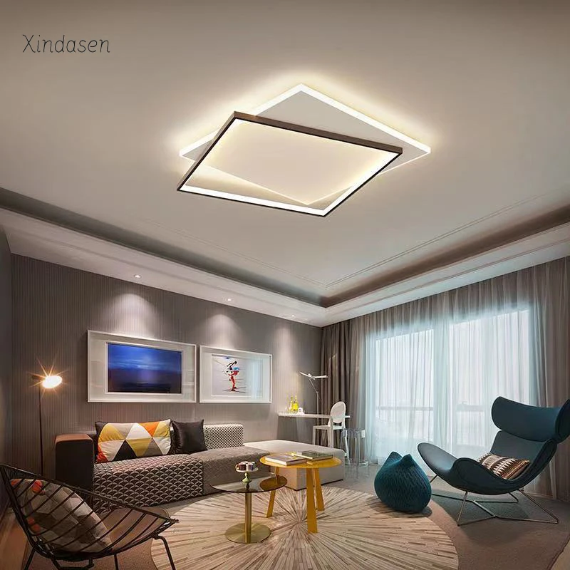 

Modern Led Ceiling Light Square Bedroom Lamp Nordic Minimalist Black Decor Living Room Ceiling Chandelier With Remote Control
