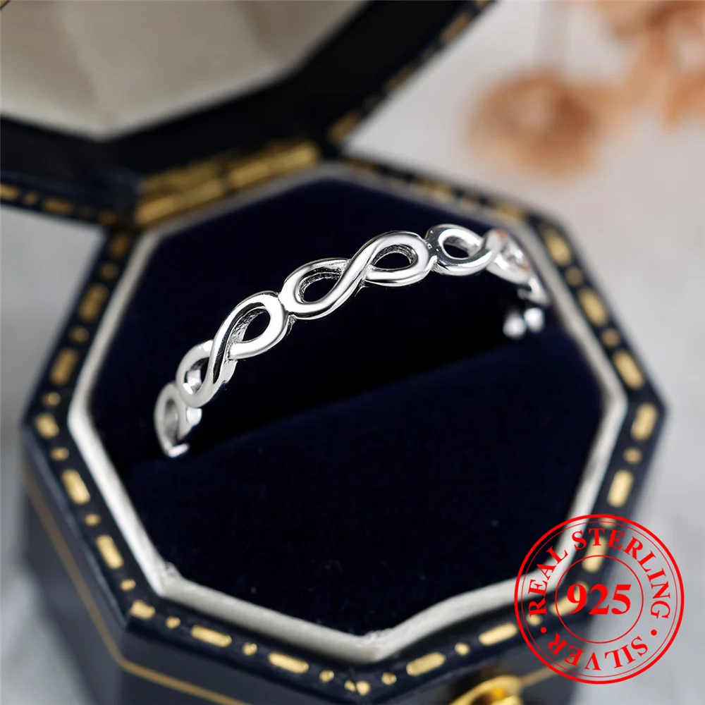 Female Real 925 Sterling Silver Infinity Engagement Ring Vintage Wedding Jewelry For Women