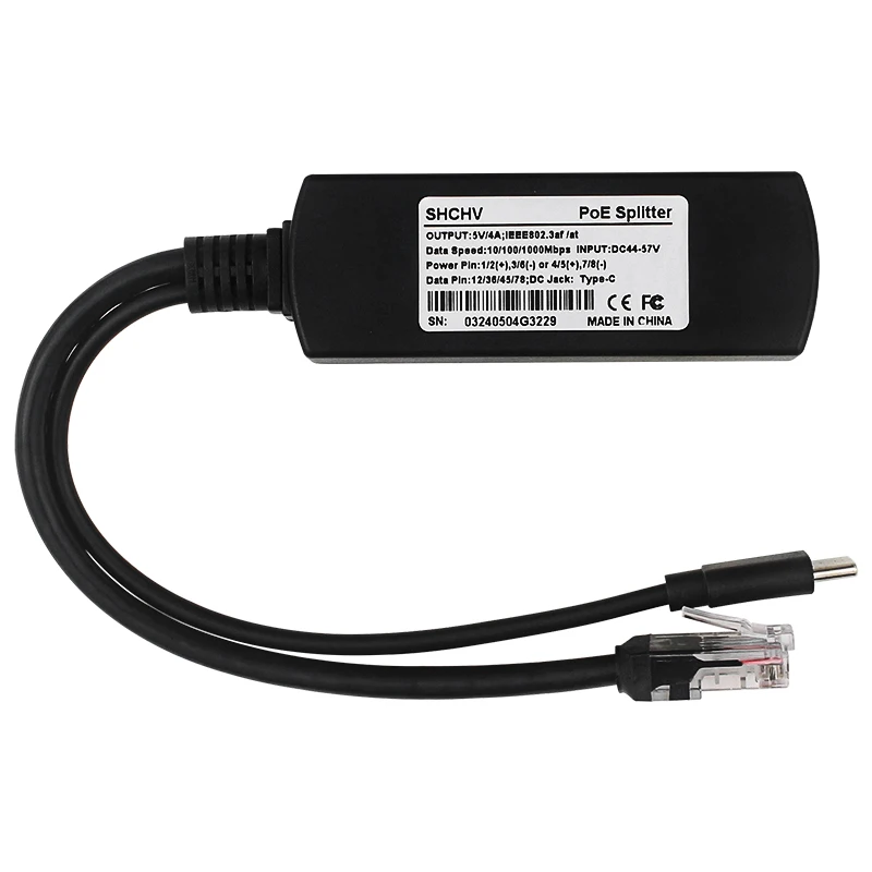 Raspberry Pi 5 Type-C USB PoE Separator 5V 4A 1000MB Network Gigabit Splitter Type C Connector For Raspberry Pi 5