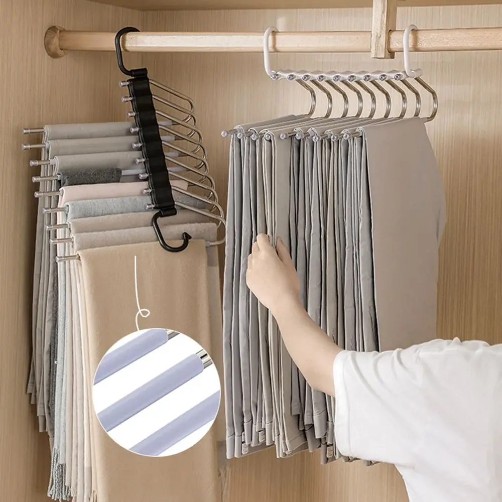Space-saving Folding Pants Rack Stainless Steel Adjustable L-Type Closet Organizer Non-slip Large Load Bearing
