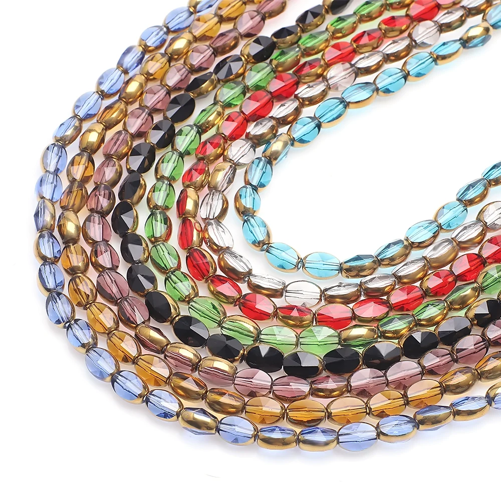 6x8mm Gold Border 36 Multi-faceted Glass Beads Oval Rice Crystal Jewelry Clothing Accessories Decoration