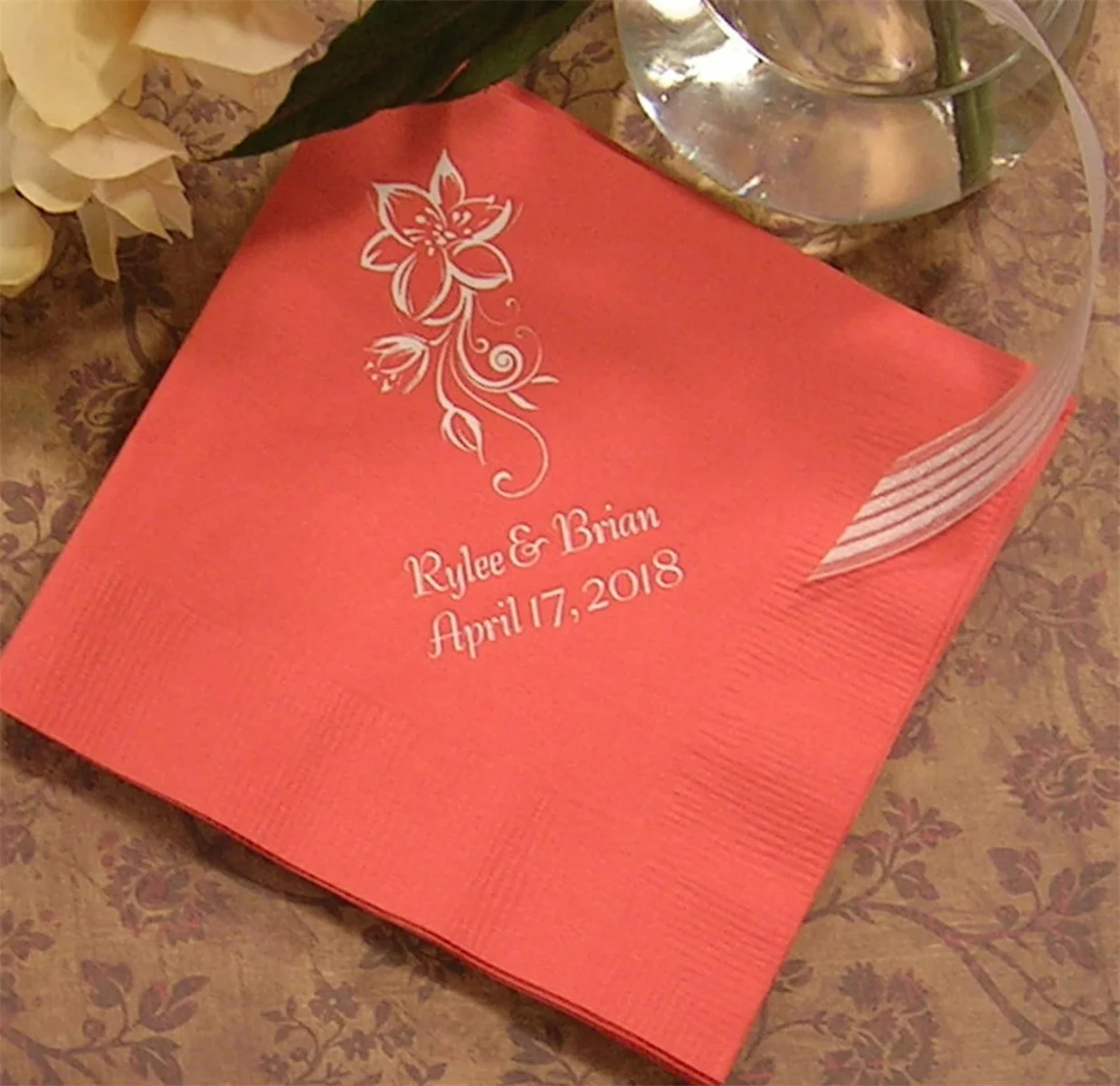 

wedding cocktail napkins floral design napkins coral napkins custom cocktail napkins personalized with names and date 26 napkin