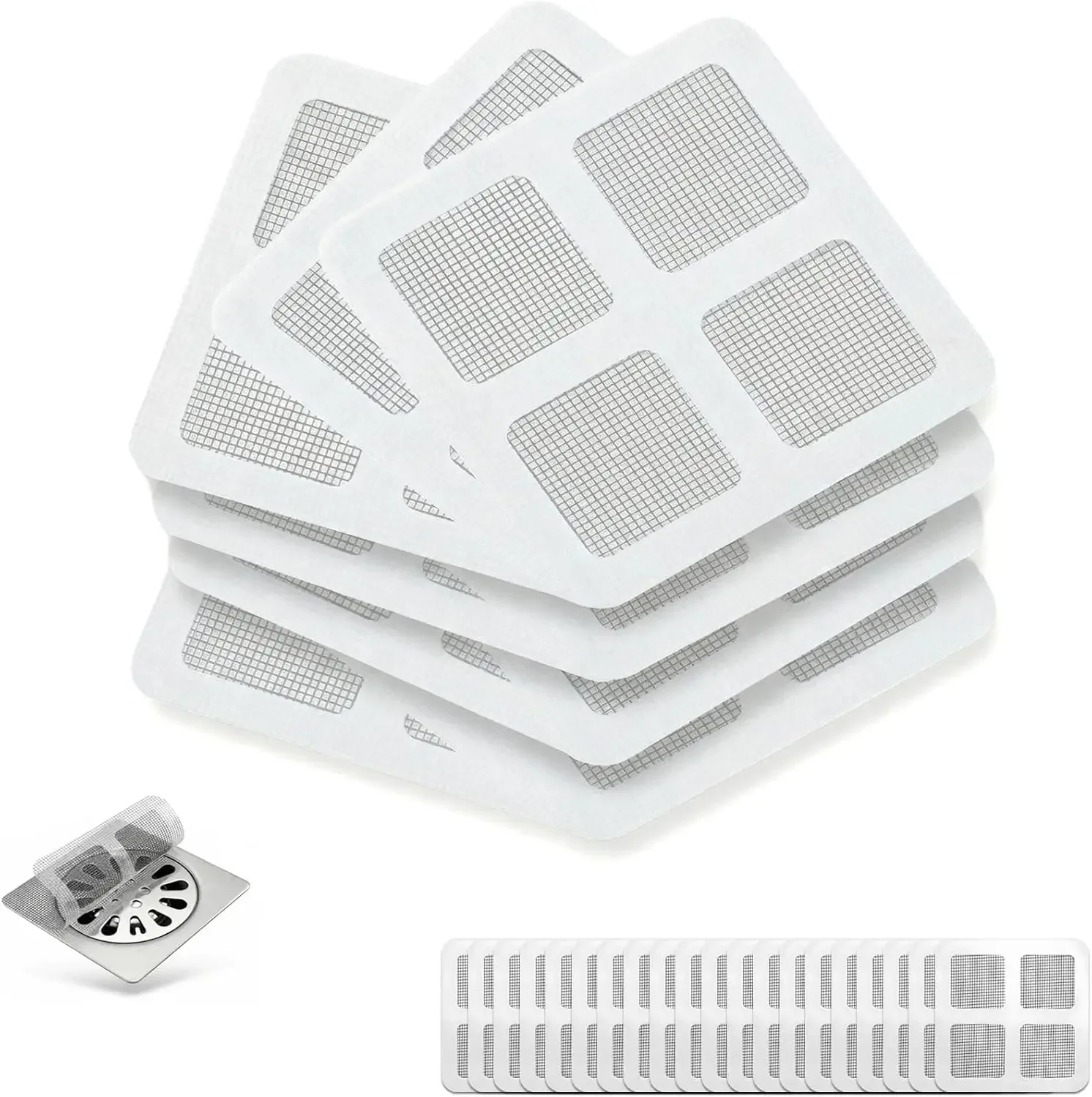 

Peel-and-Stick Shower Drain Cover, 50-Pack Mesh Hair Catcher for Tub, Sink, Laundry – Waterproof, Fast Flow, Clog Prevention