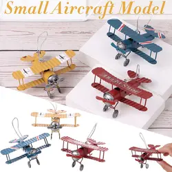 1Pc Mini Biplane Figurines for Home Decor Metal Iron Air Plane Model Aircraft Vintage Hanging Planes Miniature Kids Gifts