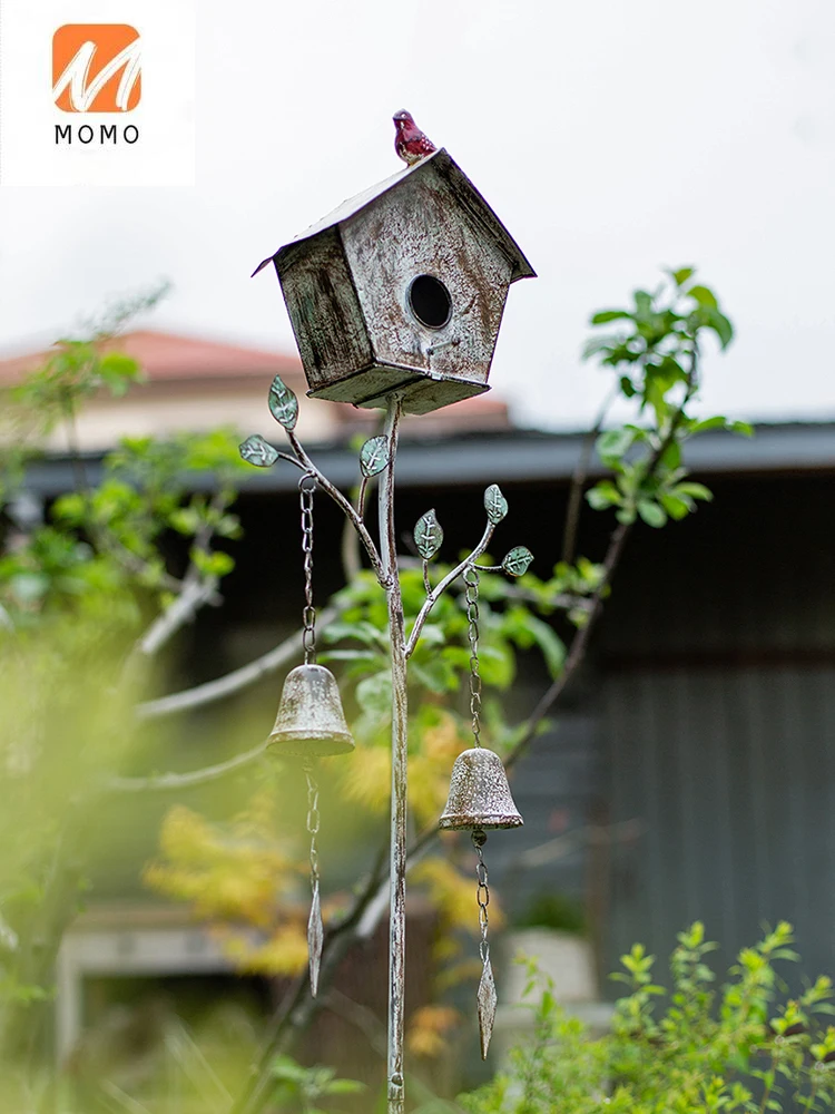 Iron Bird House Bell Flower Holder Floor Outlet Garden Decoration Vintage Gardening Grocery Decorations Lattice