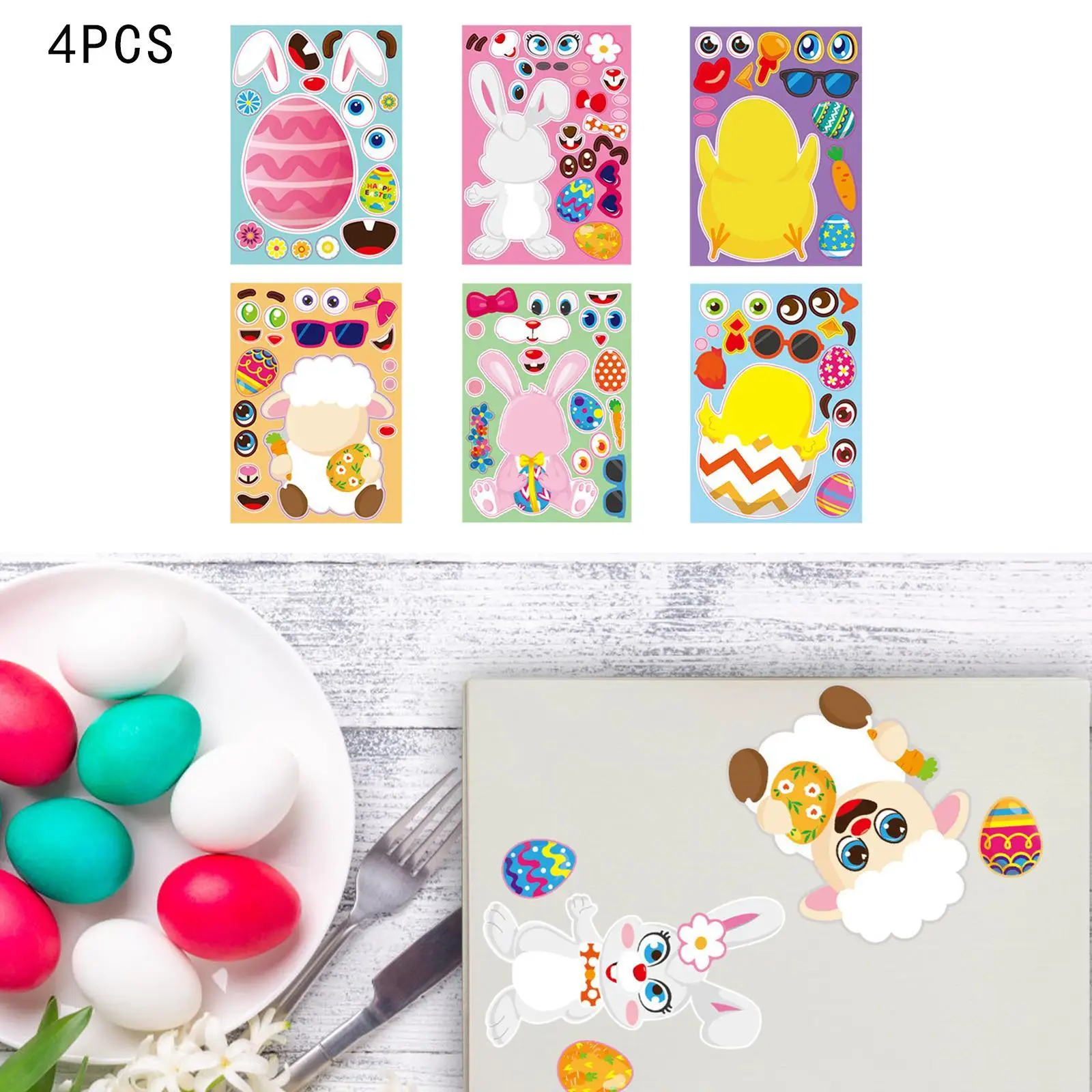 24 Pieces Make A Face Stickers Easter Stickers Easter Egg, Rabbit, Lamb, Chicken Easter Party Stickers for Holiday Easter