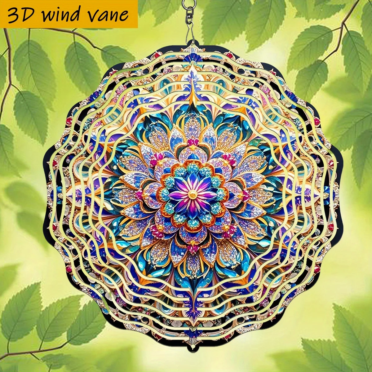 3D Mandala Wind Spinner with 360° Swivel Hook - Vivid Blue/Golden/Purple/Red/Black/White Iron Metal Windmill